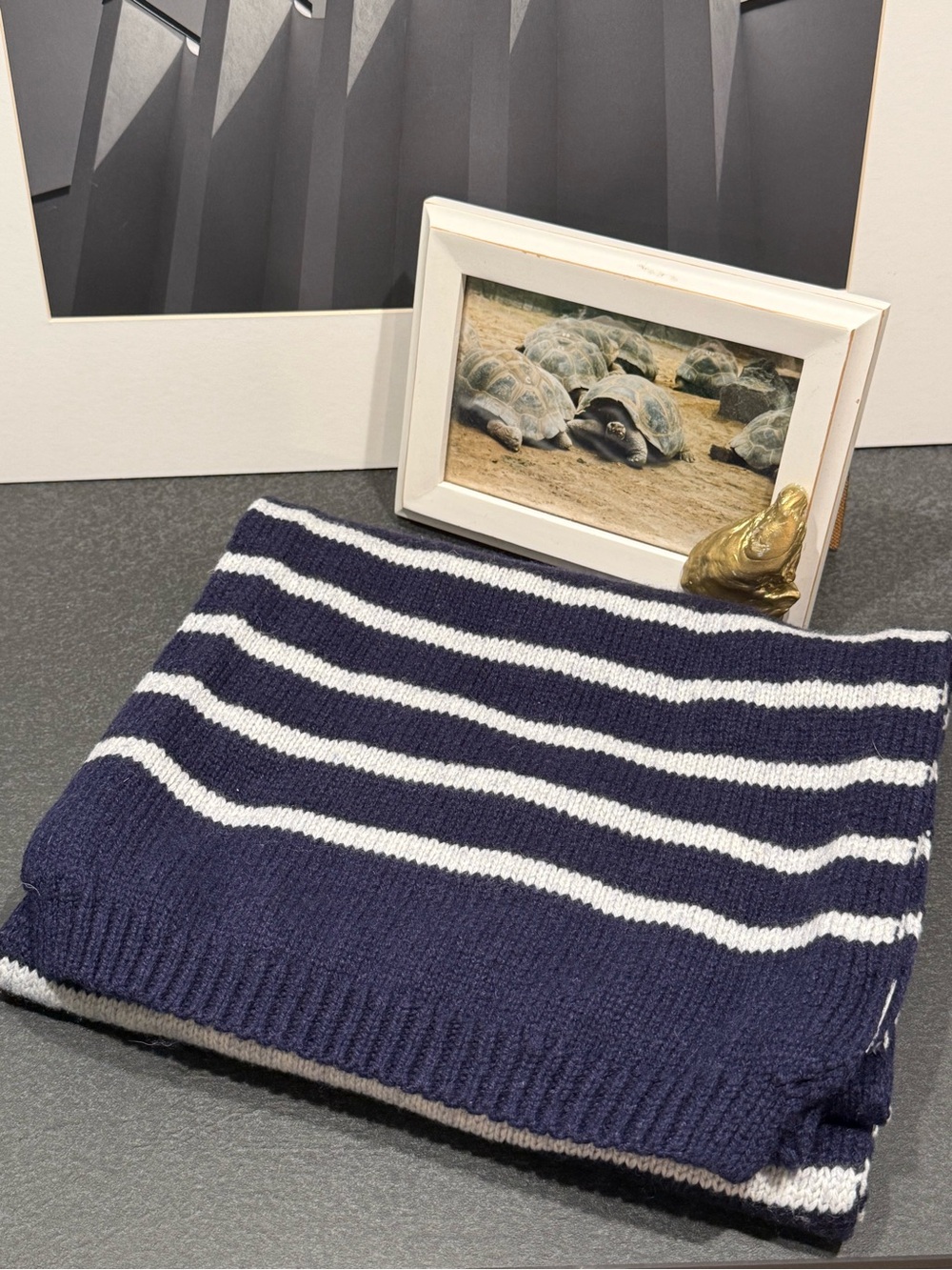 Merino Wool Blend Gap Navy White Stripe Scarf One Size